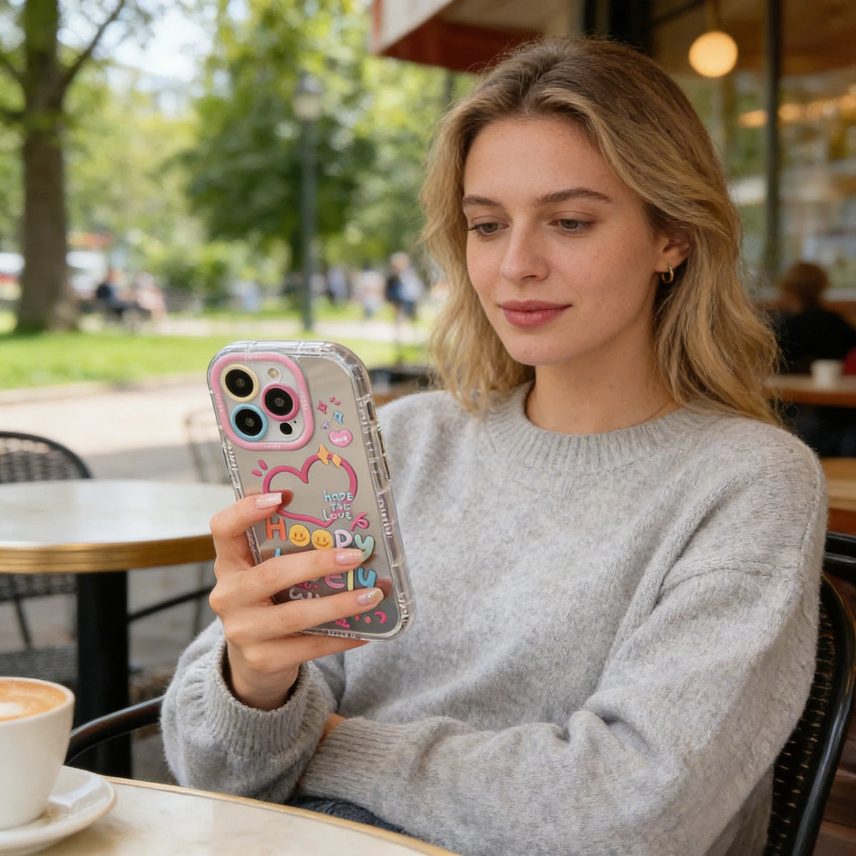 Dopamine Cute Mirror iPhone Case – Colorful Love Design, Full Protection for Women